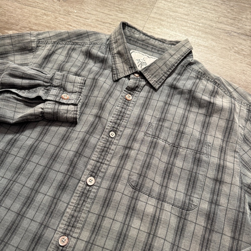 Prana Shirt Mens Large Gray Plaid Organic‎ Cotton Long Sleeve Button UP Outdoor